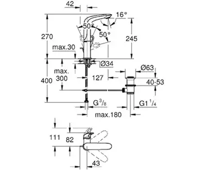 Grohe Eurostyle Змішувач для раковини L-розміру, хром (23569003) Grohe Eurostyle Змішувач для раковини L-розміру, хром (23569003)