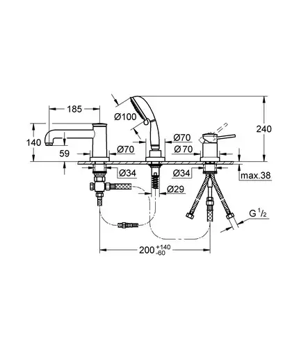 Grohe BauClassic Змішувач на борт ванни, хром (2511800A)