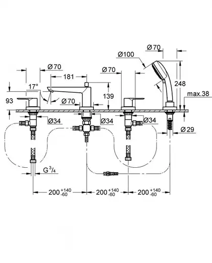 Grohe BauLoop Смеситель на борт ванны, хром (2511900A) Grohe BauLoop Смеситель на борт ванны, хром (2511900A)