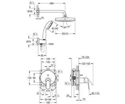 Душова система прихованого монтажу зі змішувачем Grohe Eurosmart Cosmopolitan (25219001)
