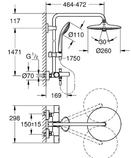 Душова система для ванни Grohe Euphoria System 260 (27475001) Душова система для ванни Grohe Euphoria System 260 (27475001)
