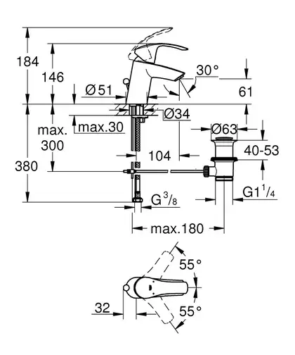 Змішувач для раковини S-розміру Grohe Eurosmart (33265002)