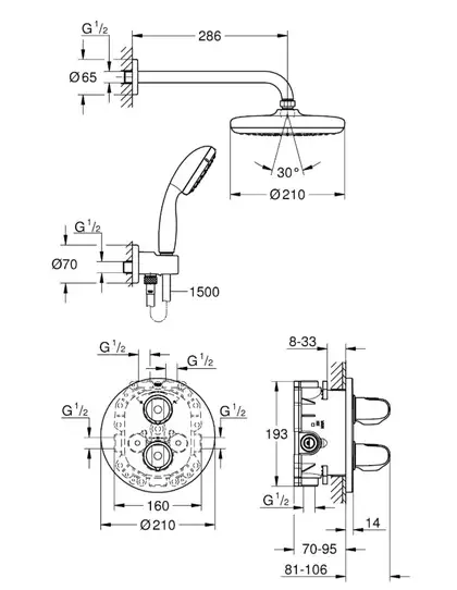 Душова система з системою Tempesta 210 Grohe Grohtherm 1000 (34614001) Душова система з системою Tempesta 210 Grohe Grohtherm 1000 (34614001)