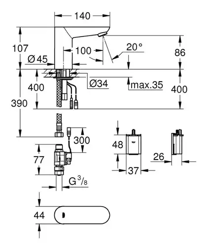 Монокран на одну воду сенсорний, 6V Grohe Euroeco Cosmopolitan E (36271000) Монокран на одну воду сенсорний, 6V Grohe Euroeco Cosmopolitan E (36271000)