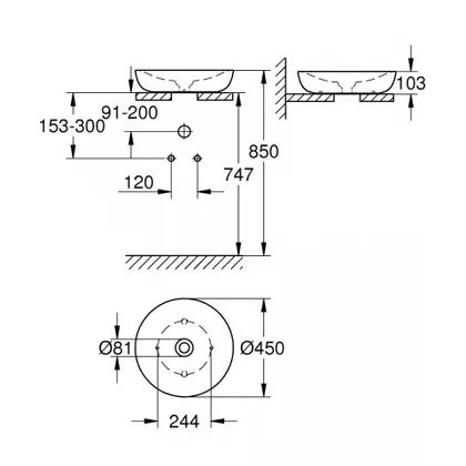 Раковина накладная на столешницу Grohe Essence Ø 45 см (3960900H) Раковина накладная на столешницу Grohe Essence Ø 45 см (3960900H)