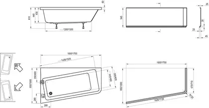 Ванна акриловая Ravak 10° 160 x 95 см, R (исполнение справа) (C841000000)