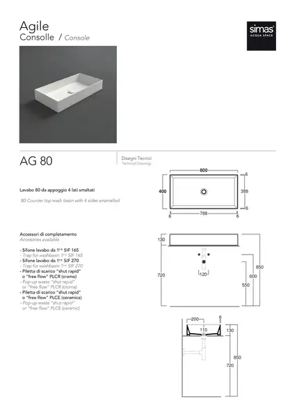 Simas Agile Раковина накладная, белый глянец (AG80)