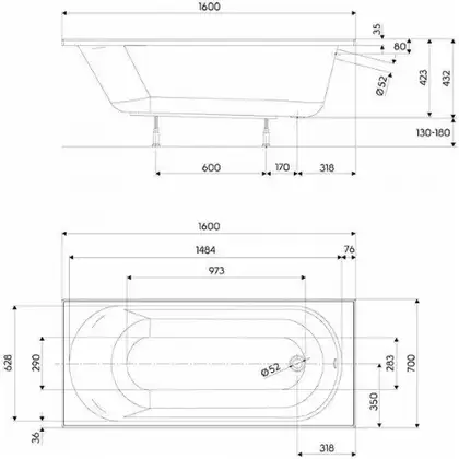 Kolo OPAL PLUS Ванна прямоугольная 160х70 см, белая (XWP136000N)