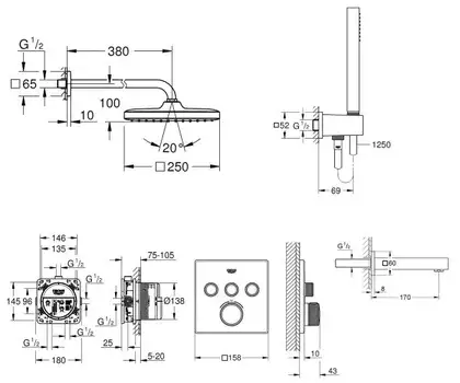 Душевая система Grohe Grohtherm SmartControl 26415SC2 Душевая система Grohe Grohtherm SmartControl 26415SC2