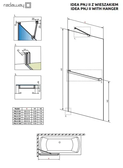 Шторка для ванни Idea PNJ II 80 з тримачем рушника, RADAWAY (10001080-01-01W) Шторка для ванни Idea PNJ II 80 з тримачем рушника, RADAWAY (10001080-01-01W)