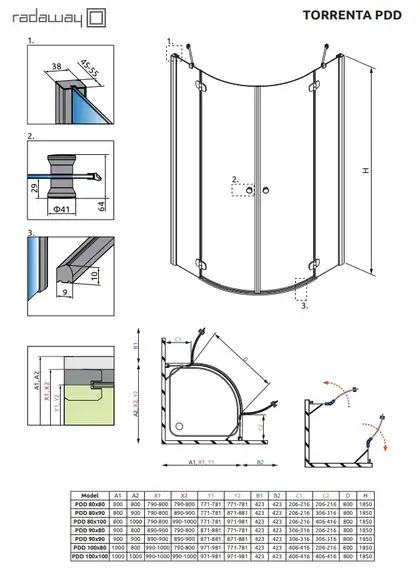 Душова кабіна напівкругла Torrenta PDD 100×100, (31620-01-01N) RADAWAY (131620-01-01)