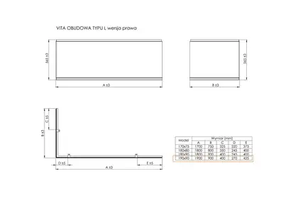 Панель Vita 1900x900 мм L подібна (A25T037000) ліва Roca Ceramica ІСПАНІЯ Панель Vita 1900x900 мм L подібна (A25T037000) ліва Roca Ceramica ІСПАНІЯ