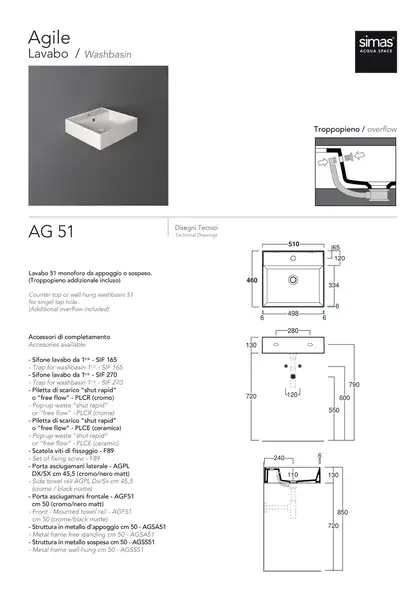 Simas AG51 Раковина, подвесная/накладная, белый глянец (AG51) Simas AG51 Раковина, подвесная/накладная, белый глянец (AG51)
