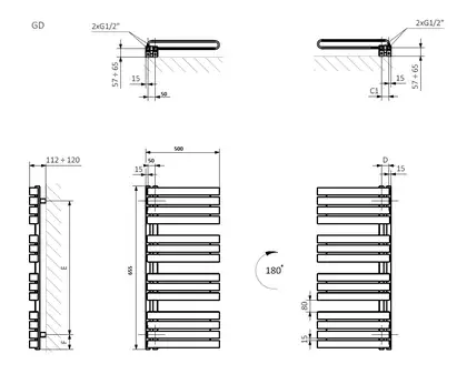 Рушникосушка 655x500 Warp S WGWAS065050K742GD Terma