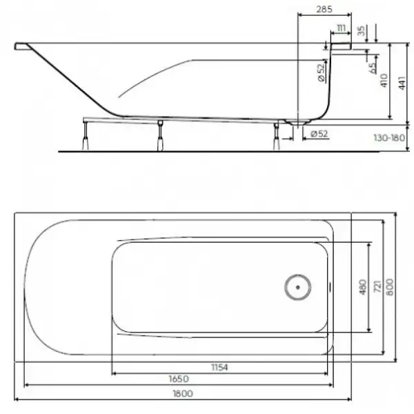 Ванна COMFORT PLUS  180*80см з ніжками, прямокутна   KOLO  ПОЛЬЩА (XWP1480000)