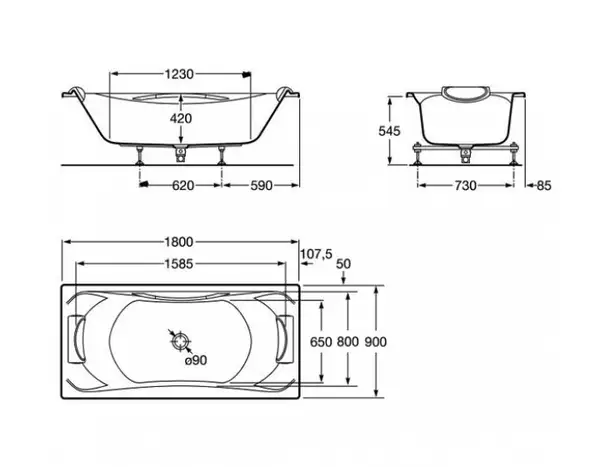 Ванна акрилова Becool 180x90 (A248013001)+сифон Roca  ІСПАНІЯ