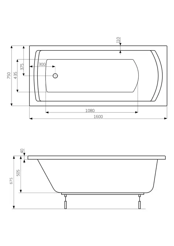 Ванна акрилова Linea XL 1600х750мм(A24T026000) біла,+ніжки  Roca