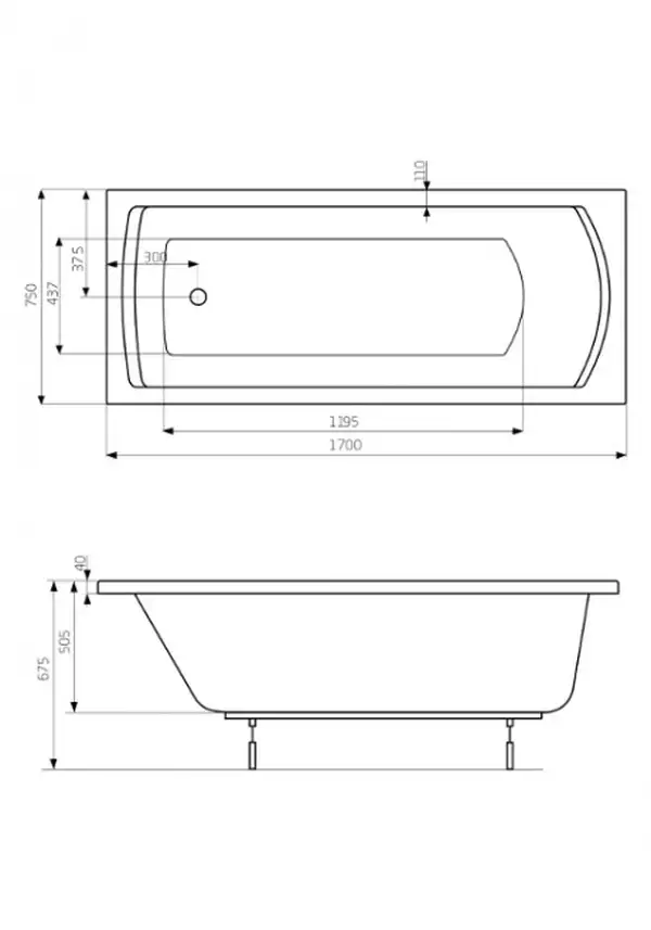 Ванна Linea  XL 1700X750  A24T050000+ ніжки  Roca  ІСПАНІЯ (A24T050000)