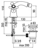 RI49119/6CR Змішувач для біде RITZ з донним клапаном хром Nobili ІТАЛІЯ (RI49119/6CR)