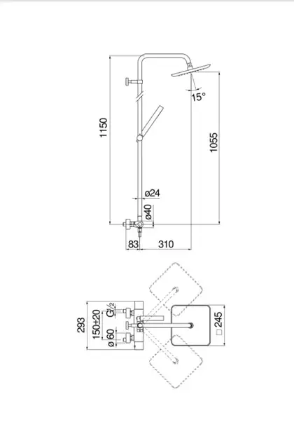 Nobili Душова система SE124030/30BM, термостат, чорний мат (SE124030/30BM)