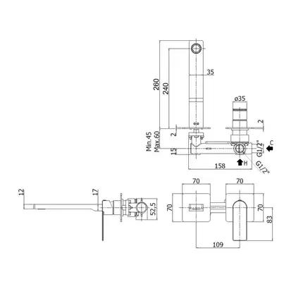Смеситель для раковины настенный Paffoni Tango (цвет - чёрный матовая), излив 240 мм (TA106NO70)