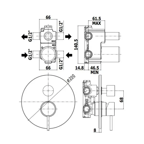Paffoni Light Смеситель для душа 3 потребителя, Медовое золото (LIG019HG) Paffoni Light Смеситель для душа 3 потребителя, Медовое золото (LIG019HG)