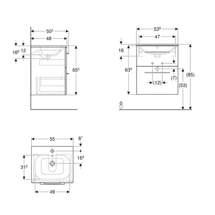 Тумба с раковиной Geberit Selnova Square slim rim 55 см, белый глянцевый (501.232.00.1)