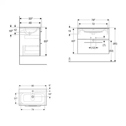 Тумба с раковиной Geberit Selnova Square slim rim 80 см, орех светлый (501.243.00.1)