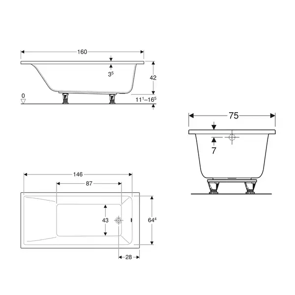 Geberit Selnova Square Ванна акрилова 160x75, біла (554.383.01.1) Geberit Selnova Square Ванна акрилова 160x75, біла (554.383.01.1)