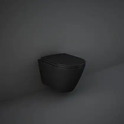Унитаз подвесной Rimless (безободковый) Rak Ceramics Feeling с сидением Soft Close, чёрный матовый (RST23504A+RSTSC3901504)