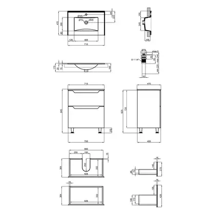 Комплект Qtap Scorpio 710х825х460 Graphite тумба напольная + раковина врезная QT1471TNВ7023070CG