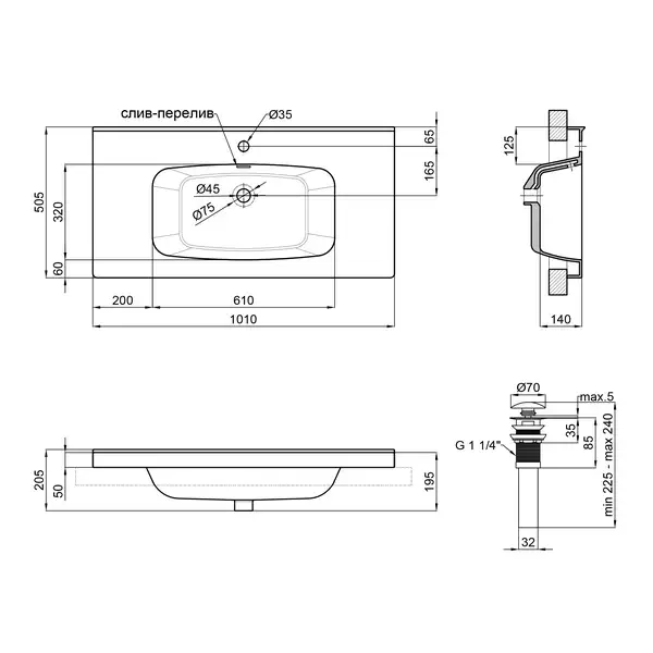 Раковина Qtap Albatross 5H 1000х500х210 White с донным клапаном QT01115100HW Раковина Qtap Albatross 5H 1000х500х210 White с донным клапаном QT01115100HW