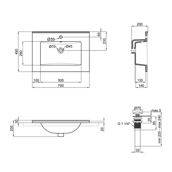Раковина Qtap Albatross E49 700х490х200 White с донным клапаном QT01119070E49W Раковина Qtap Albatross E49 700х490х200 White с донным клапаном QT01119070E49W