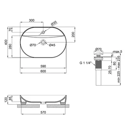 Раковина-чаша Qtap Scorpio 610x400x120 Matt black с донным клапаном QT142203MBMB
