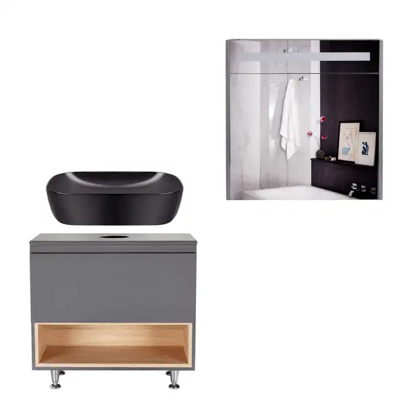 Комплект мебели для ванной Qtap Robin тумба + раковина + зеркальный шкаф QT044RO42982 Комплект мебели для ванной Qtap Robin тумба + раковина + зеркальный шкаф QT044RO42982