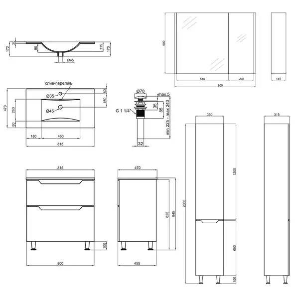 Комплект мебели для ванной Qtap Scorpio тумба с раковиной + зеркальный шкаф + пенал QT044SK42988 Комплект мебели для ванной Qtap Scorpio тумба с раковиной + зеркальный шкаф + пенал QT044SK42988