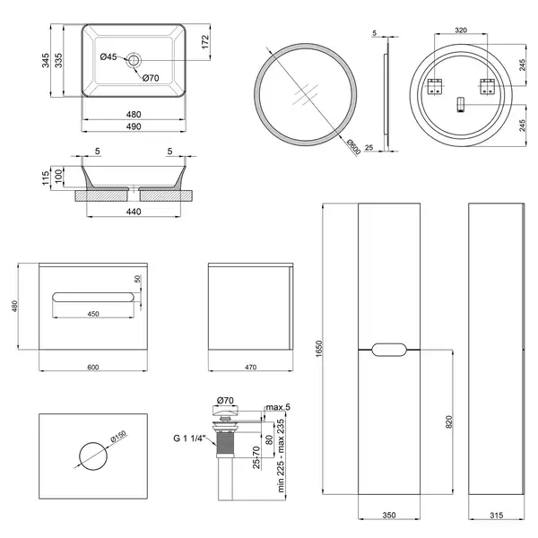 Комплект мебели для ванной Qtap Virgo тумба + раковина + зеркало + пенал QT044VI42999