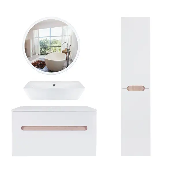 Комплект мебели для ванной Qtap Virgo тумба + раковина + зеркало + пенал QT044VI43001 Комплект мебели для ванной Qtap Virgo тумба + раковина + зеркало + пенал QT044VI43001