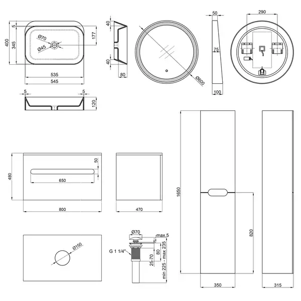 Комплект мебели для ванной Qtap тумба + раковина + зеркало + пенал QT044VI43004 Комплект мебели для ванной Qtap тумба + раковина + зеркало + пенал QT044VI43004