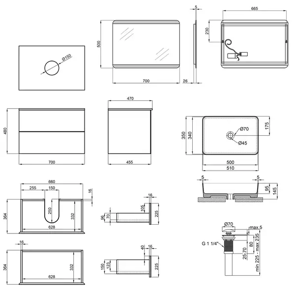 Комплект мебели для ванной Qtap Tern тумба + раковина + зеркало QT044VI43006 Комплект мебели для ванной Qtap Tern тумба + раковина + зеркало QT044VI43006