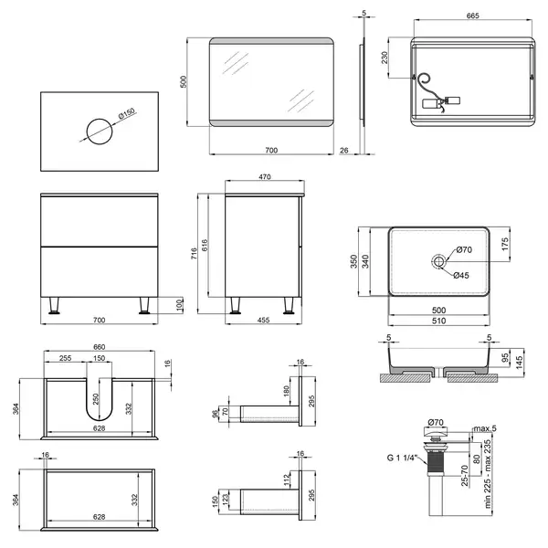 Комплект мебели для ванной Qtap Tern тумба + раковина + зеркало QT044VI43015
