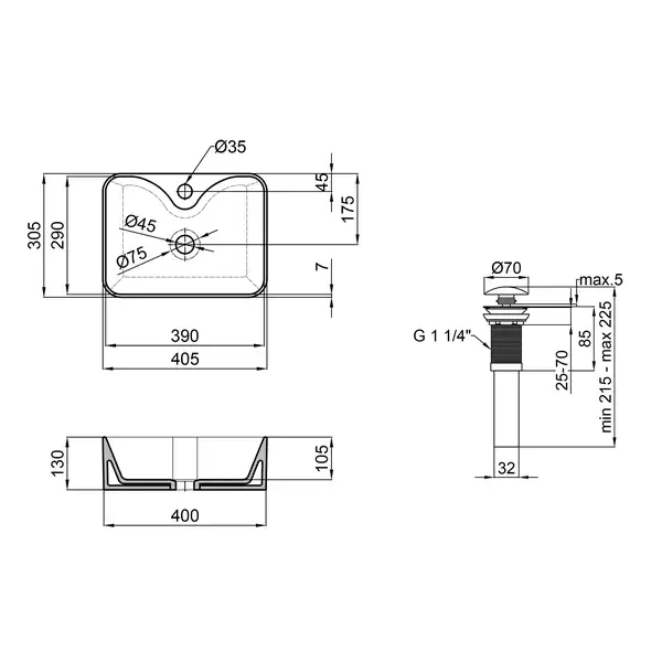 Раковина-чаша Qtap Crow 400х300х140 White с донным клапаном QT05117040JW