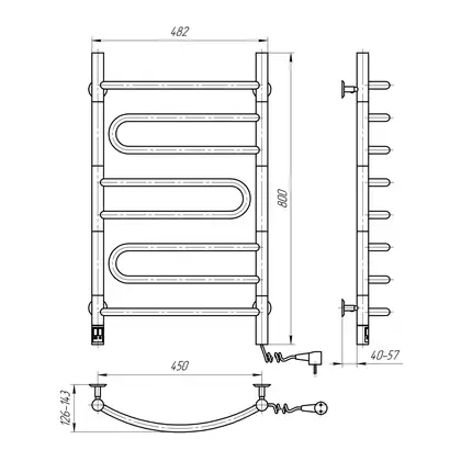 Navin Рушникосушарка Пірует 480х800 Sensor права, поворотна, з таймером 10-021033-4880 Navin Рушникосушарка Пірует 480х800 Sensor права, поворотна, з таймером 10-021033-4880