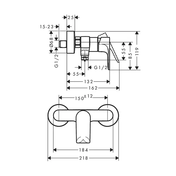 Hansgrohe Rebris E Змішувач для душу, Matt Black (72650670)