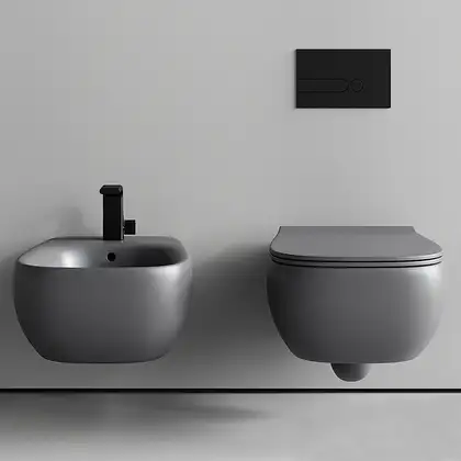 Унитаз подвесной Goclean® (безободковый) Flaminia Fluo с сиденьем Soft Close, цвет - Cenere opaco (матовый) FU118G+FUCW05 Cenere Унитаз подвесной Goclean® (безободковый) Flaminia Fluo с сиденьем Soft Close, цвет - Cenere opaco (матовый) FU118G+FUCW05 Cenere