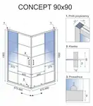 Душевая кабина REA CONCEPT BLACK 90х90 (REA-K5478)