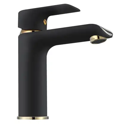 Смеситель для раковины (умывальника) REA  BLOOM BLACK GOLD низкий (REA-B9933)