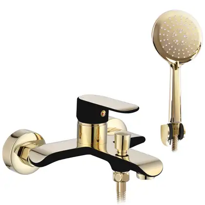Смеситель для ванны и душа REA BLOOM BLACK GOLD настенный с изливом (REA-B9939)