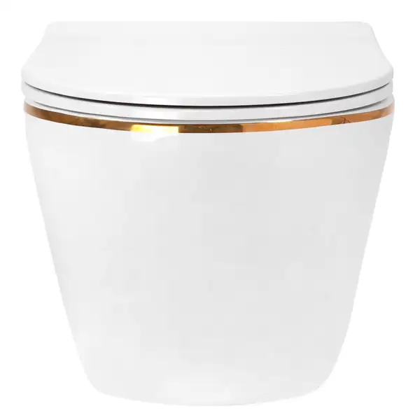 Подвесной унитаз REA CARLO WHITE MINI FLAT GOLD EDGE белый (REA-C1222)