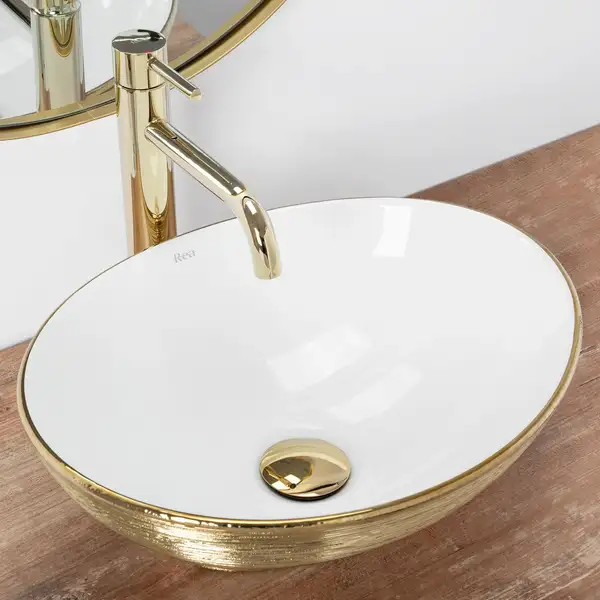 Умывальник (раковина) REA SOFIA BRUSHED GOLD WHITE накладной (REA-U3697)